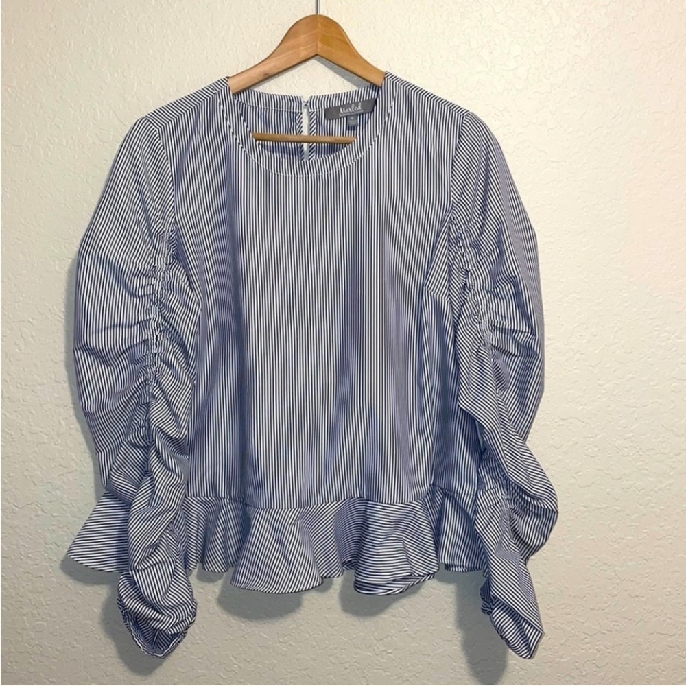 Marled Blue and White Striped Blouse